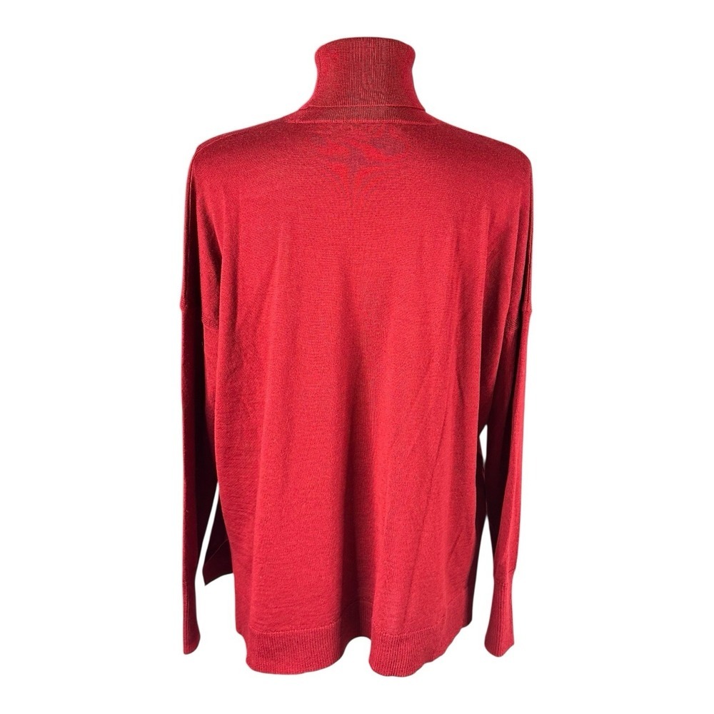 JCrew Turtleneck Merino Wool sweater‎ Side Slits Golden Burgundy Red Medium - Picture 4 of 13